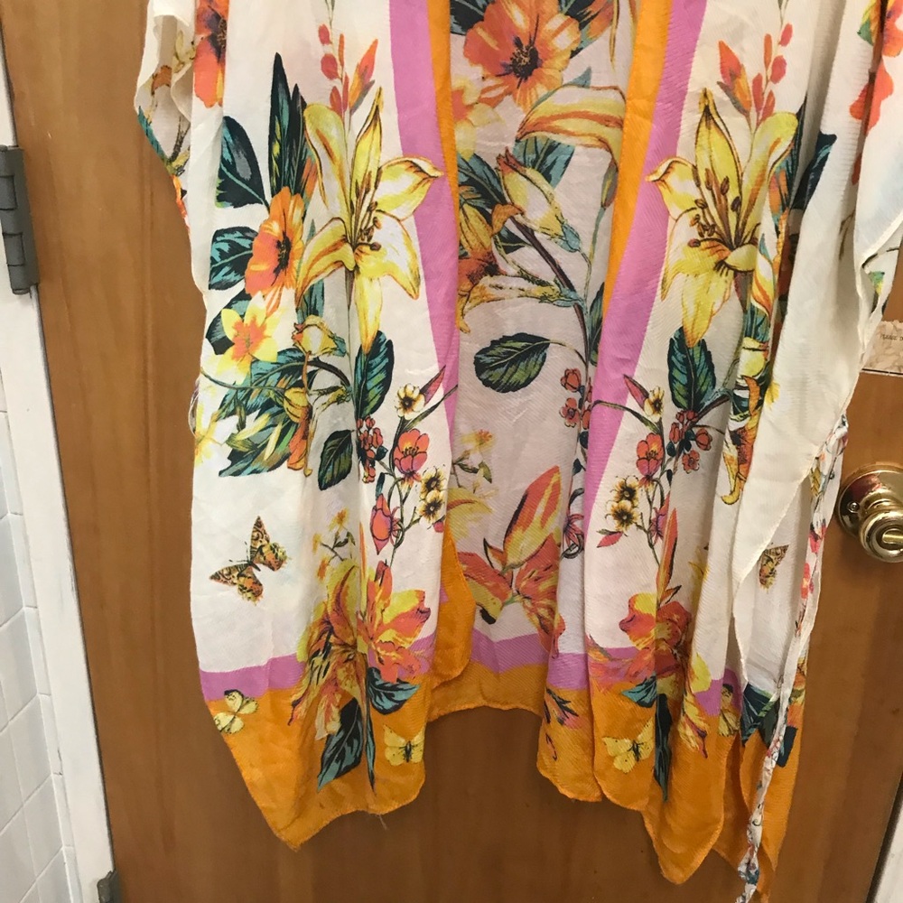 Vince Camuto Kimono Top Floral Open Front Batwing Sleeve Tie Cover Up‎ Boho - Picture 3 of 14